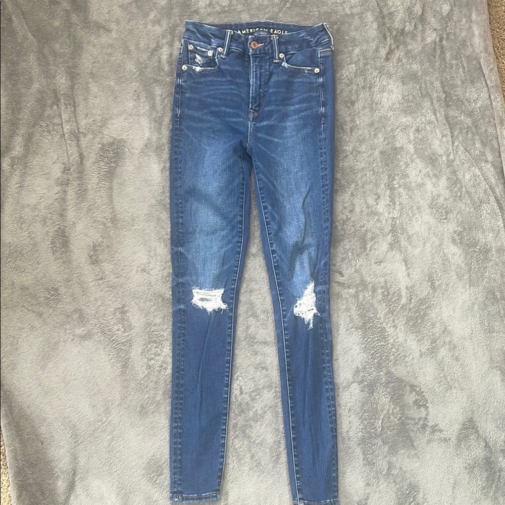 American Eagle Outfitters Blue Skinny Jeans Distressed